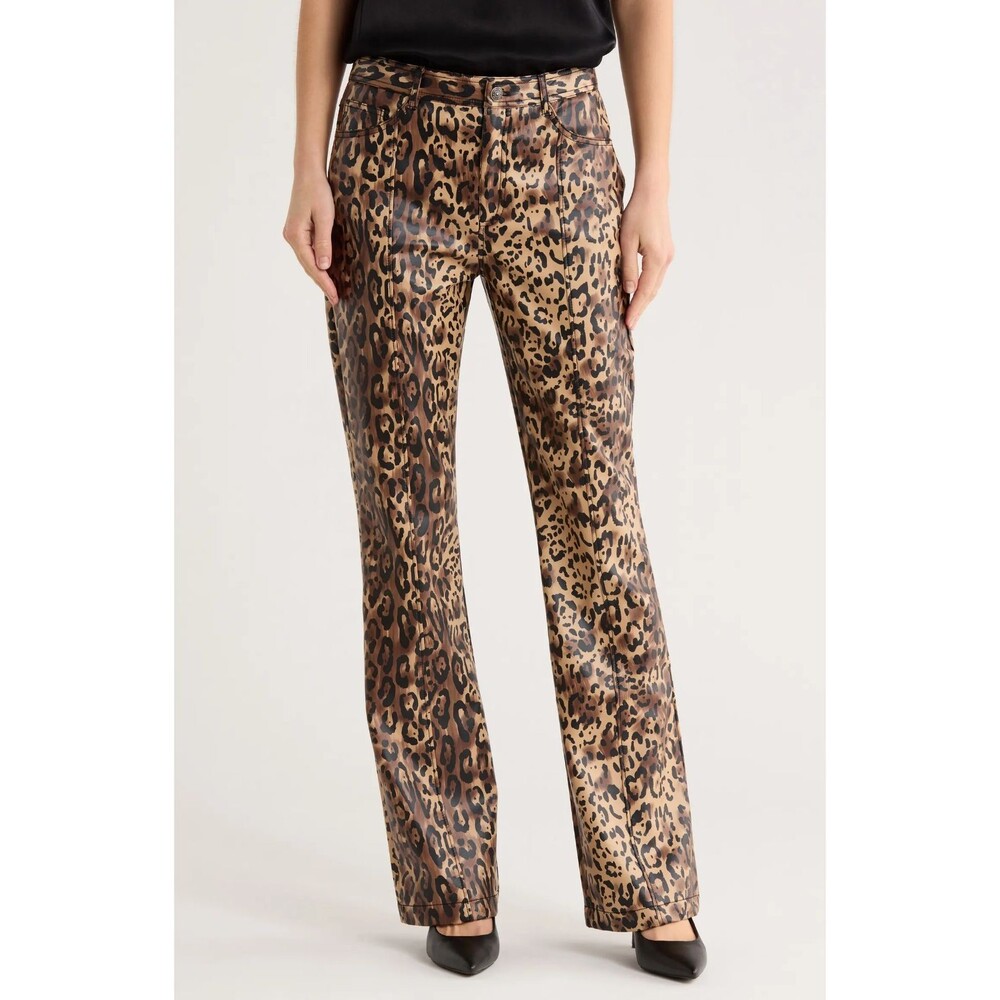 CINQ À SEPT Women’s Leopard Faux Leather Pants size 2 NWT In Black Sahara